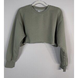 Aritzia TNA Cozy Fleece Boyfriend Cropped Pullover Sweatshirt Green Women’s Sz 2